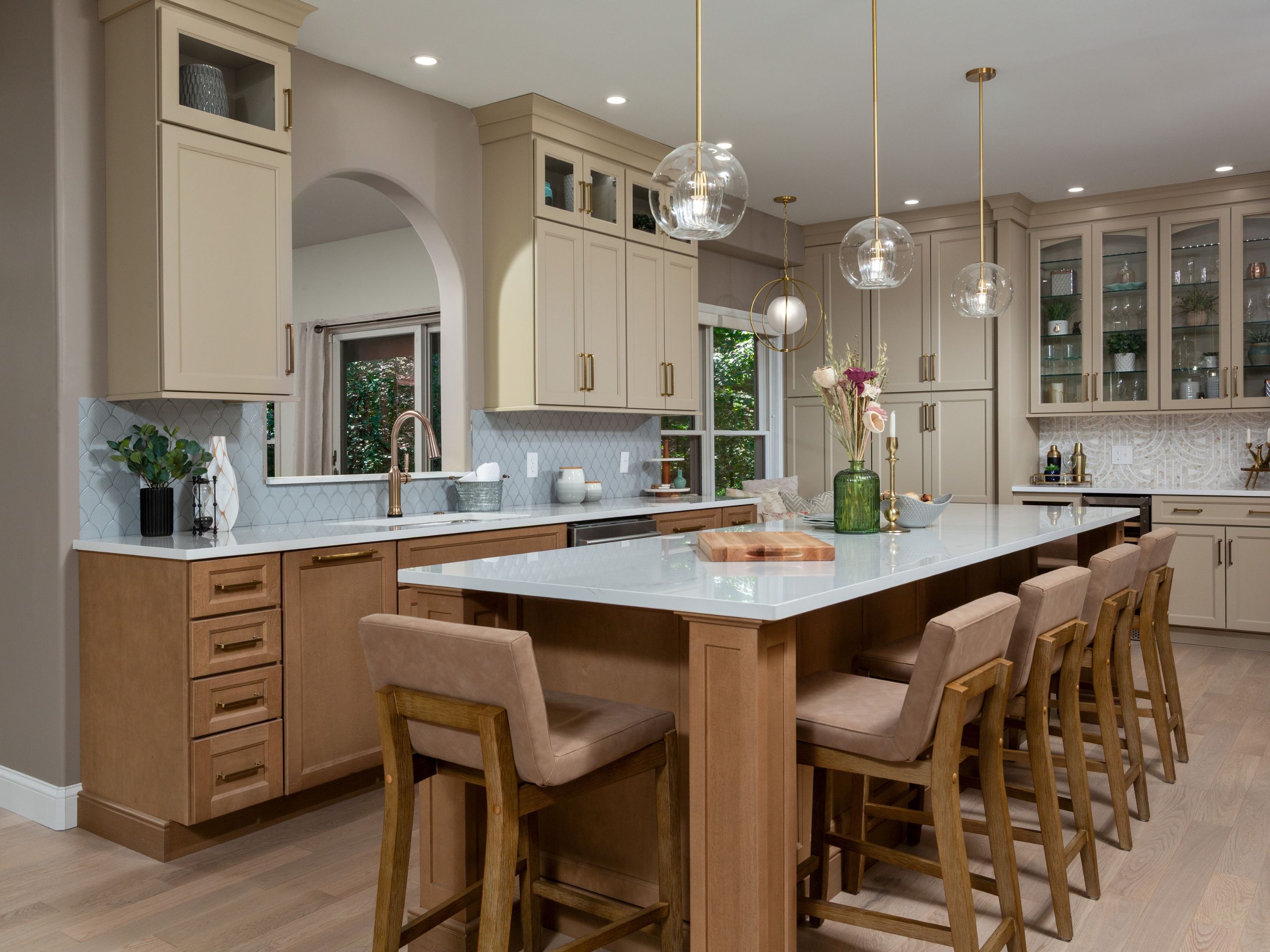 KBW Slingerlands Custom Kitchen Island An image of a large custom kitchen island with bar seating