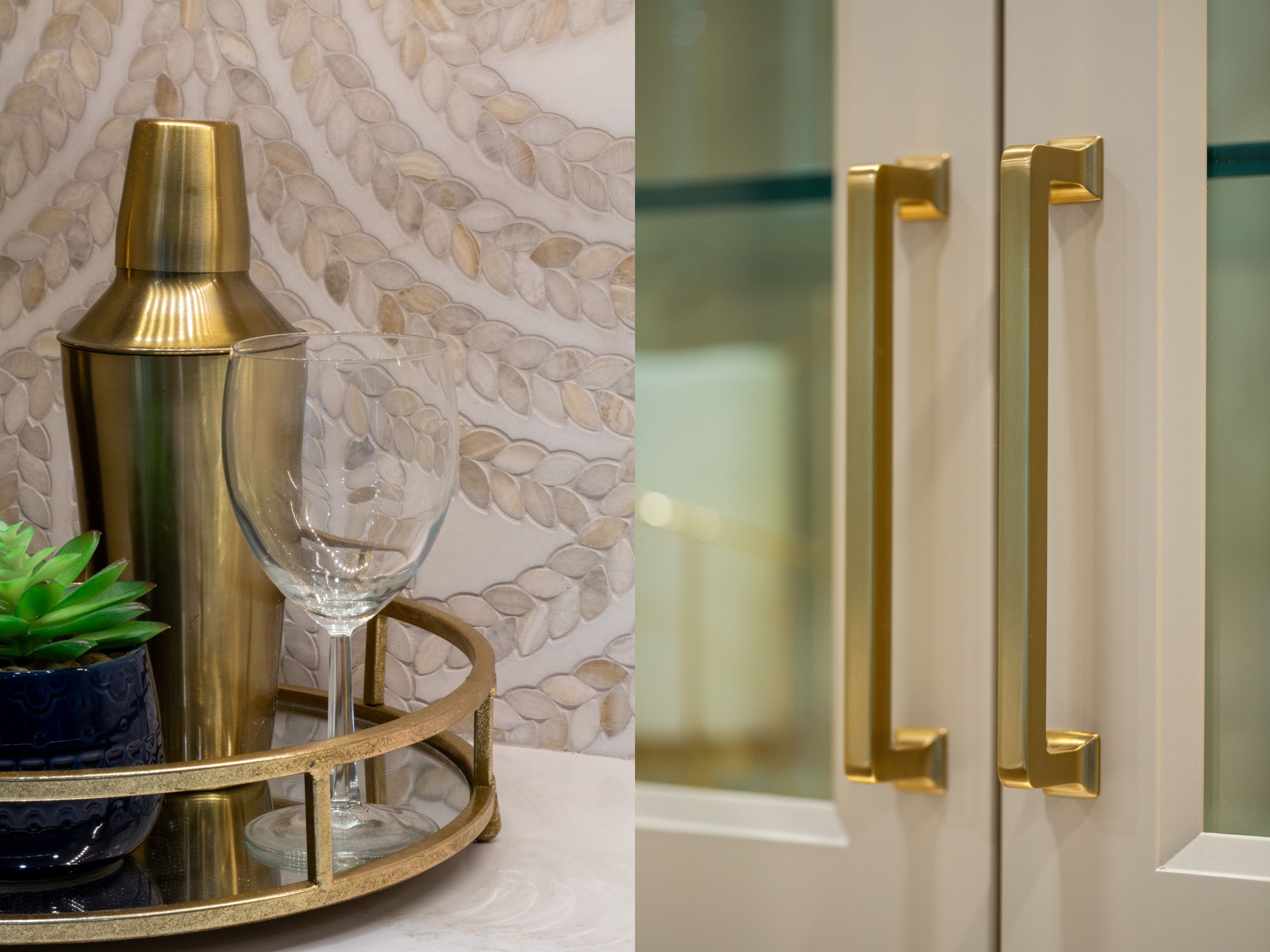 KBW Slingerlands Kitchen Remodel Bar Hardware Image of backsplash tile and gold cabintery hardware
